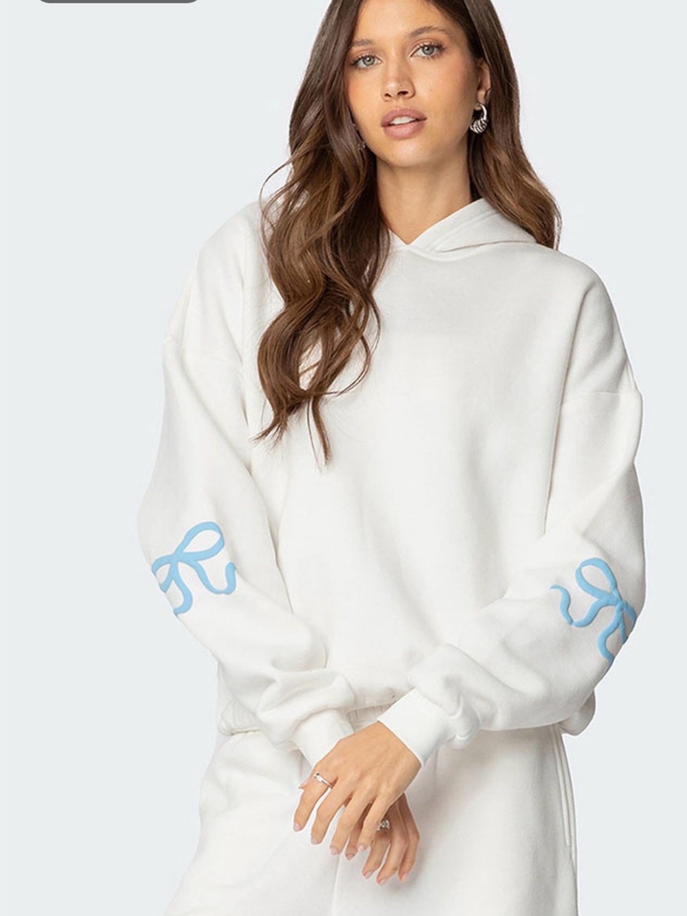 Edikted White Hoodie with Light Blue Sleeve Script